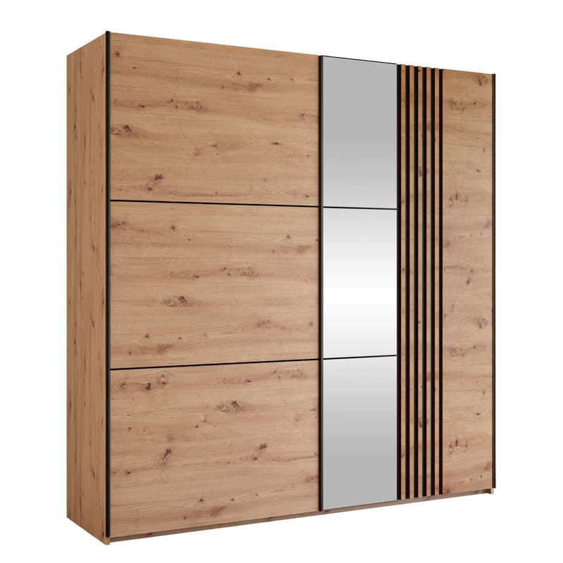 Osval Garderobeskabeskab med spejl 203x215 cm - Brun/Sort - Opbevaring - Tøjopbevaring - Garderobeskabe