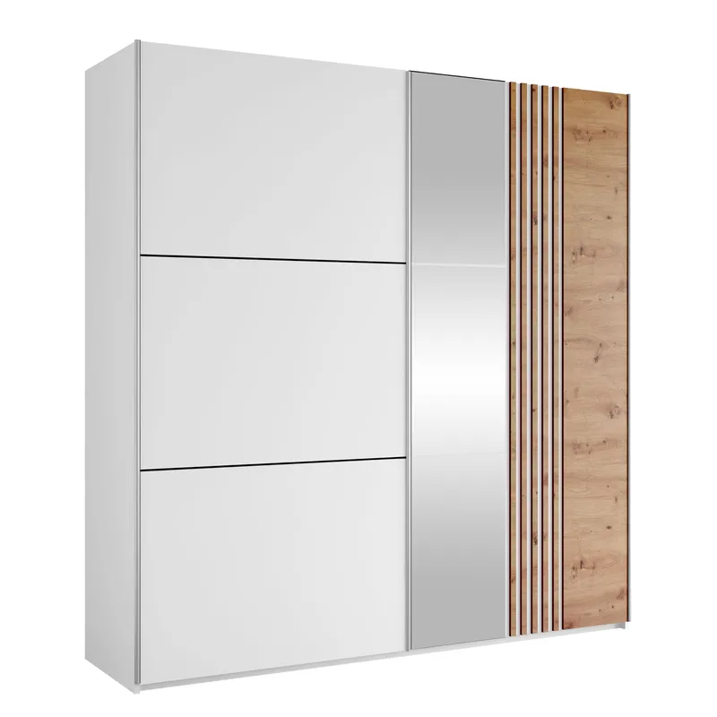 Osval Garderobeskabeskab med spejl 203x215 cm, Hvid/Brun