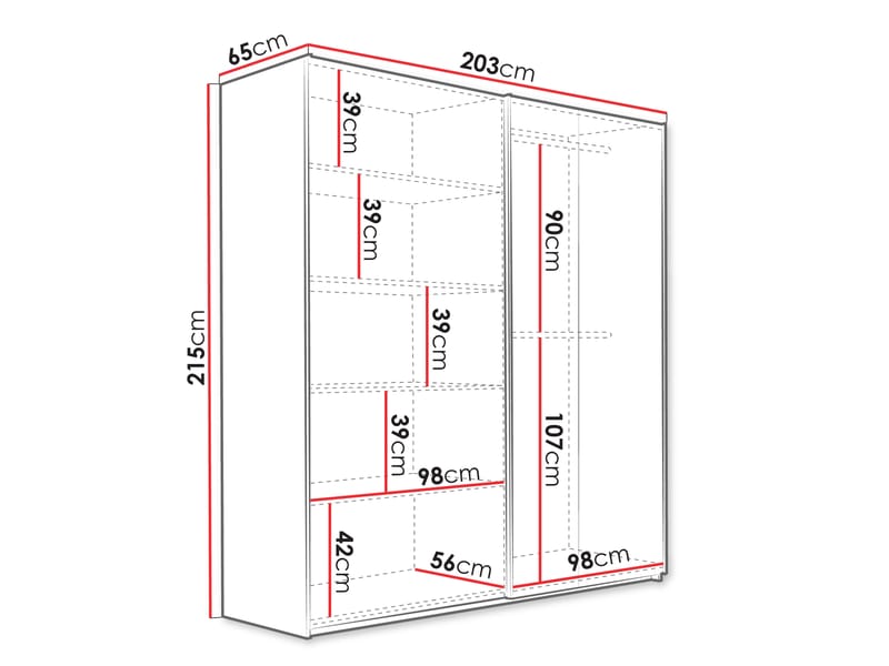 Osval Garderobeskabeskab med spejl 203x215 cm - Hvid/Brun - Opbevaring - Tøjopbevaring - Garderobeskabe