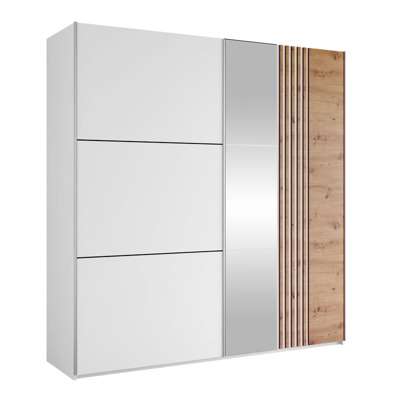 Osval Garderobeskabeskab med spejl 203x215 cm - Hvid/Brun - Opbevaring - Tøjopbevaring - Garderobeskabe