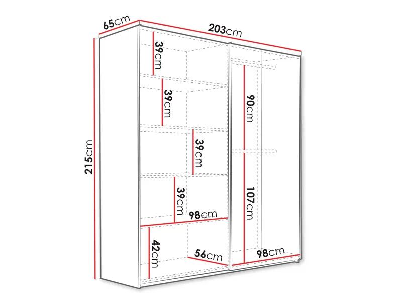 Osval Garderobeskabeskab med spejl 203x215 cm - Hvid/Brun - Opbevaring - Tøjopbevaring - Garderobeskabe