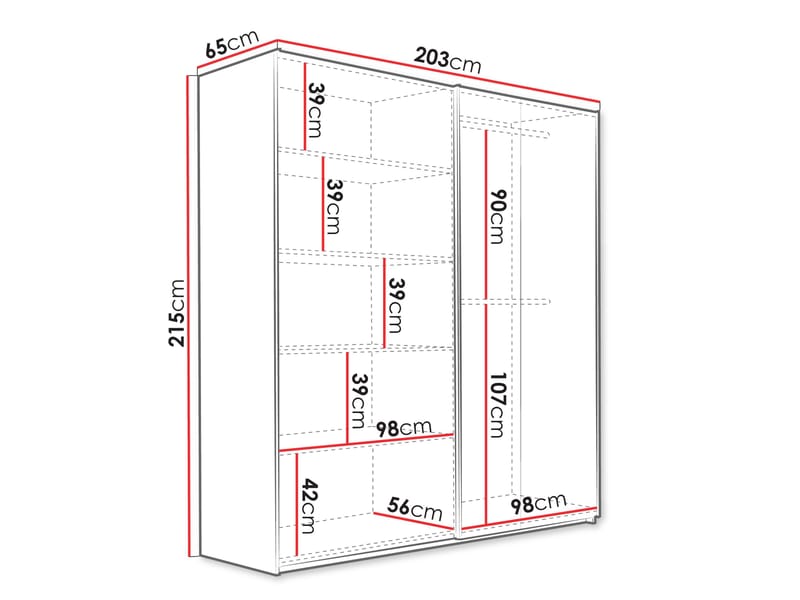 Osval Garderobeskabeskab med spejl 203x215 cm - Hvid/Brun - Opbevaring - Tøjopbevaring - Garderobeskabe
