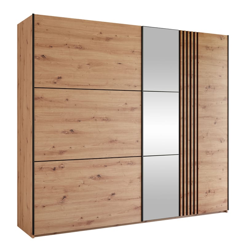 Osval Garderobeskabeskab med spejl 250x215 cm - Brun/Sort - Opbevaring - Tøjopbevaring - Garderobeskabe