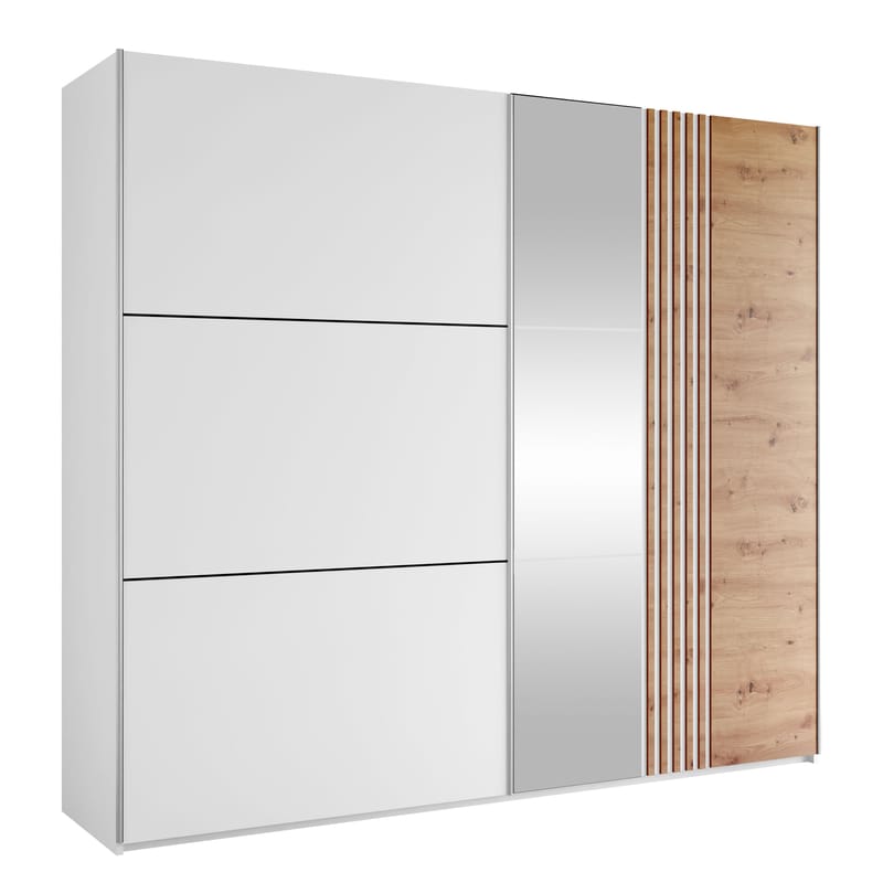 Osval Garderobeskabeskab med spejl 250x215 cm, Hvid/Brun