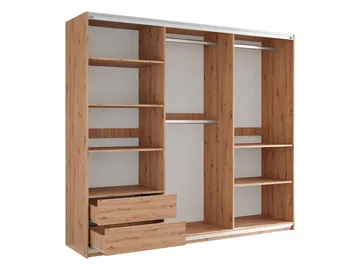 Osval Garderobeskabeskab med spejl 250x215 cm - Hvid/Brun - Opbevaring - Tøjopbevaring - Garderobeskabe