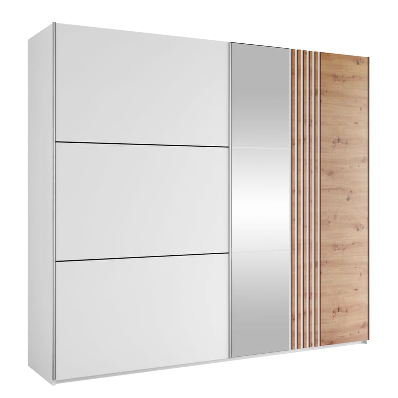 Osval Garderobeskabeskab med spejl 250x215 cm - Hvid/Brun - Opbevaring - Tøjopbevaring - Garderobeskabe