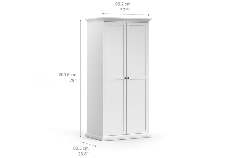 Paris Garderobe 96 cm 2 Låger - Hvid - Opbevaring - Tøjopbevaring - Garderobeskabe
