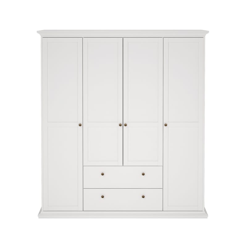 Paris Garderobeskab med 4 døre og 2 skuffer 181x61x201 cm - Opbevaring - Tøjopbevaring - Garderobeskabe - Garderobeskab & klædeskab