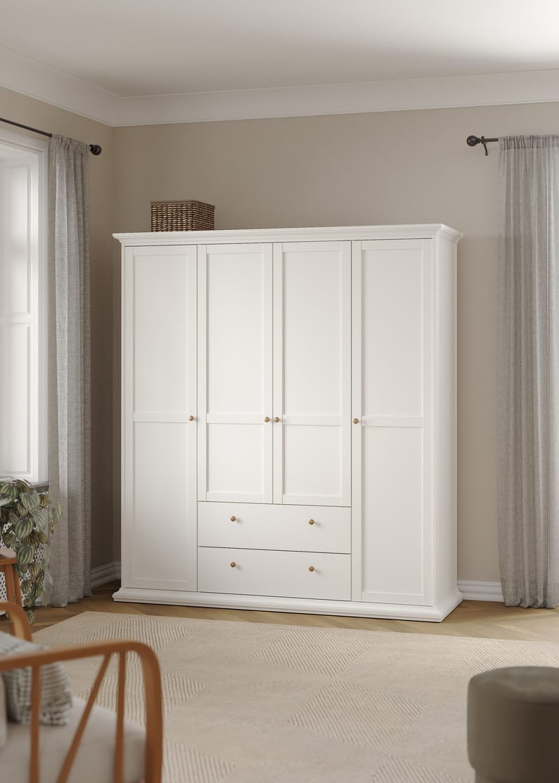 Paris Garderobeskab med 4 døre og 2 skuffer 181x61x201 cm - Opbevaring - Tøjopbevaring - Garderobeskabe - Garderobeskab & klædeskab