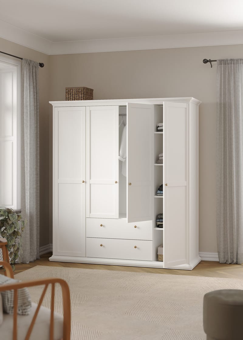 Paris Garderobeskab med 4 døre og 2 skuffer 181x61x201 cm - Opbevaring - Tøjopbevaring - Garderobeskabe - Garderobeskab & klædeskab
