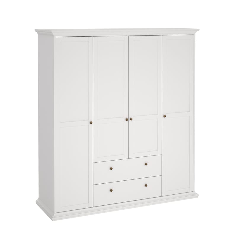 Paris Garderobeskab med 4 døre og 2 skuffer 181x61x201 cm - Opbevaring - Tøjopbevaring - Garderobeskabe - Garderobeskab & klædeskab