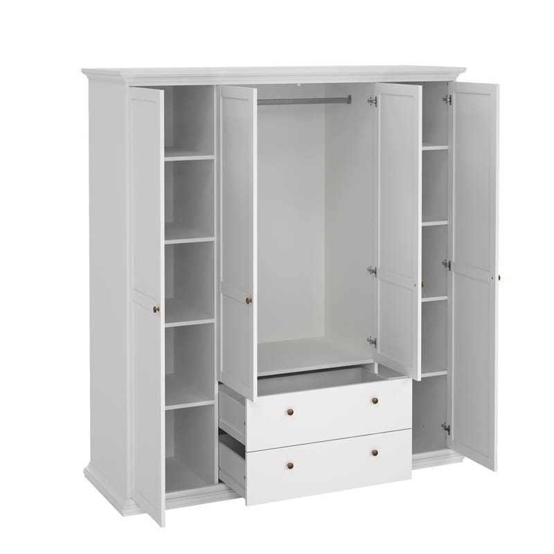 Paris Garderobeskab med 4 døre og 2 skuffer 181x61x201 cm - Opbevaring - Tøjopbevaring - Garderobeskabe - Garderobeskab & klædeskab