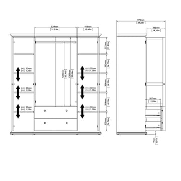 Paris Garderobeskab med 4 døre og 2 skuffer 181x61x201 cm - Opbevaring - Tøjopbevaring - Garderobeskabe - Garderobeskab & klædeskab