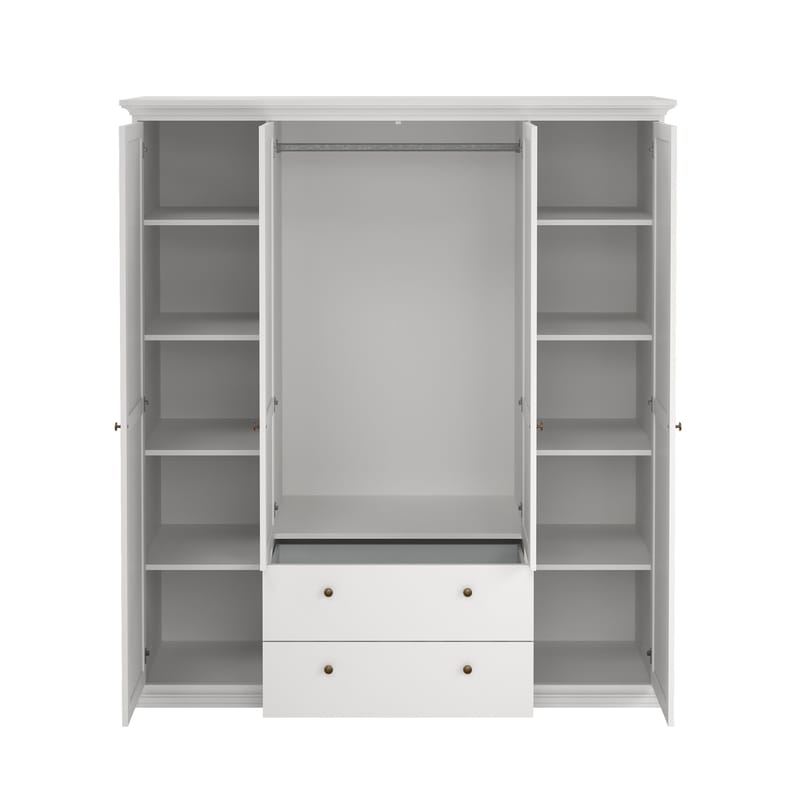 Paris Garderobeskab med 4 døre og 2 skuffer 181x61x201 cm - Opbevaring - Tøjopbevaring - Garderobeskabe - Garderobeskab & klædeskab