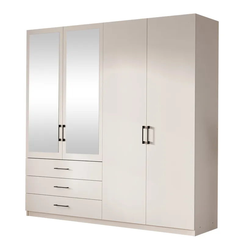 Pekin Garderobeskab med Spejl og Opbevaring 215 cm i Træ, Beige