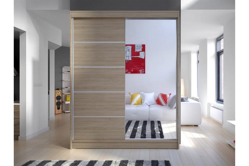 Pickering Garderobe med Speil 150x200 cm - Beige - Opbevaring - Tøjopbevaring - Garderobeskabe