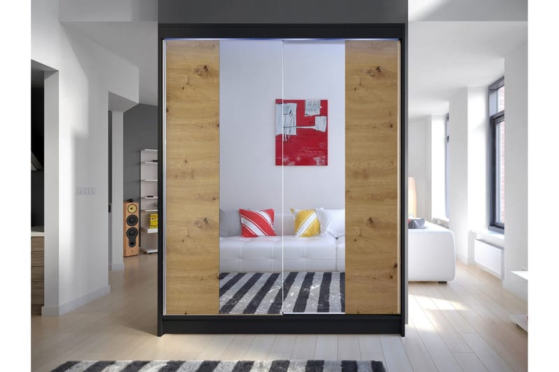 Pickering Garderobe Med Spejl 150x200 cm - Brun - Opbevaring - Tøjopbevaring - Garderobeskabe