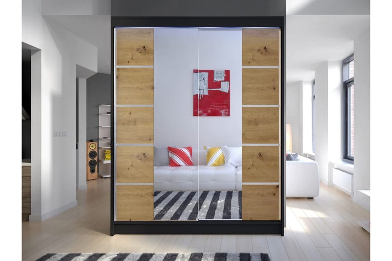 Pickering Garderobe Med Spejl 150x200 cm - Grå - Opbevaring - Tøjopbevaring - Garderobeskabe