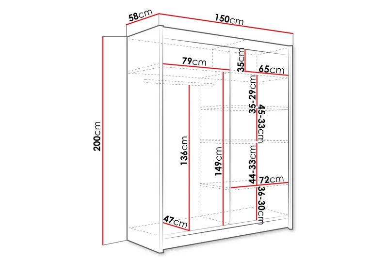 Pickering Garderobe Med Spejl 150x200 cm - Grå - Opbevaring - Tøjopbevaring - Garderobeskabe