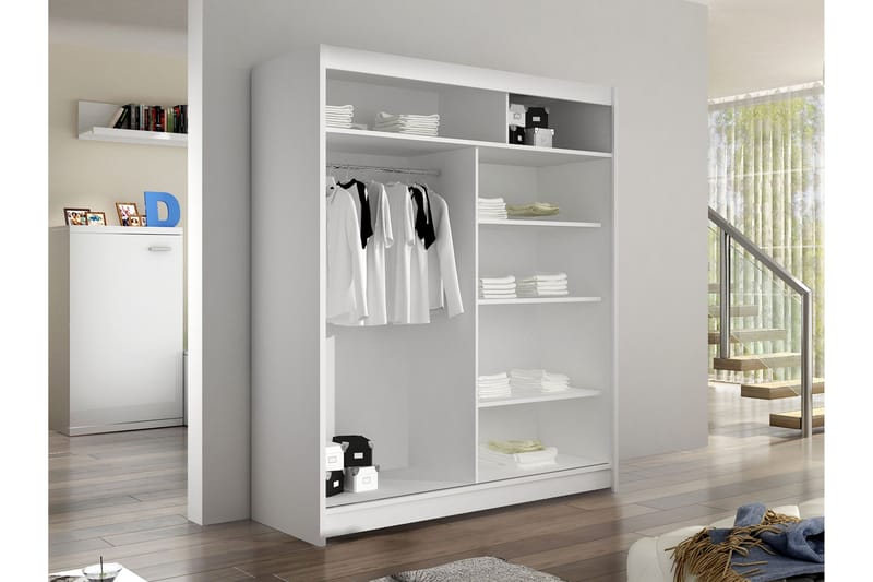 Pickering Garderobe Med Spejl 150x200 cm - Hvid/Brun - Opbevaring - Tøjopbevaring - Garderobeskabe