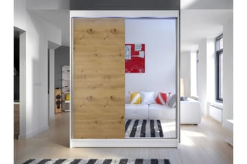 Pickering Garderobe Med Spejl 150x200 cm - Hvid/Brun - Opbevaring - Tøjopbevaring - Garderobeskabe