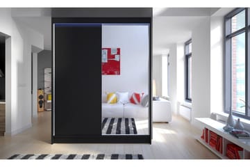 Pickering Garderobe med Spejl 150x200 cm LED-belysning - Sort - Opbevaring - Tøjopbevaring - Garderobeskabe