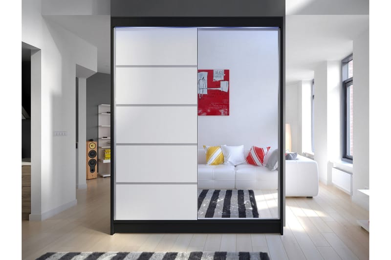 Pickering Garderobe Med Spejl 150x200 cm - Sort Og Hvid - Opbevaring - Tøjopbevaring - Garderobeskabe
