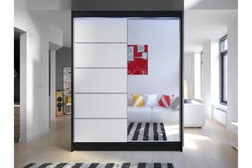 Pickering Garderobe Med Spejl 150x200 cm - Sort Og Hvid - Opbevaring - Tøjopbevaring - Garderobeskabe