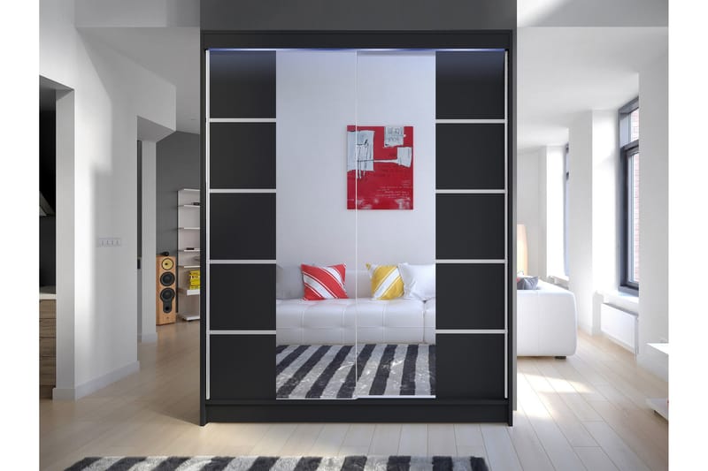 Pickering Garderobe Med Spejl 150x200 cm - Sort - Opbevaring - Tøjopbevaring - Garderobeskabe