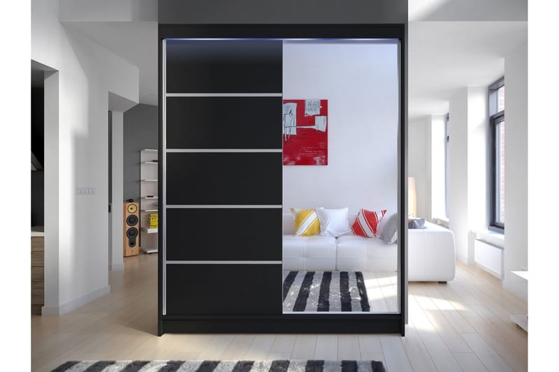 Pickering Garderobe Med Spejl 150x200 cm - Sort - Opbevaring - Tøjopbevaring - Garderobeskabe