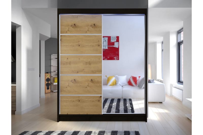 Pickering Garderobe Med Spejl 150x200 cm - Sort/Brun - Opbevaring - Tøjopbevaring - Garderobeskabe