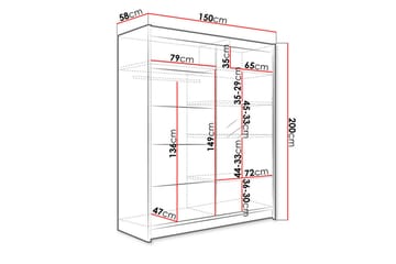 Pickering Garderobeskab 150 cm i Eg - Hvid - Opbevaring - Tøjopbevaring - Garderobeskabe