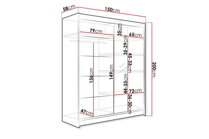 Pickering Garderobeskab 150 cm i Lyst Træ - Sort|Hvid|Brun - Opbevaring - Tøjopbevaring - Garderobeskabe