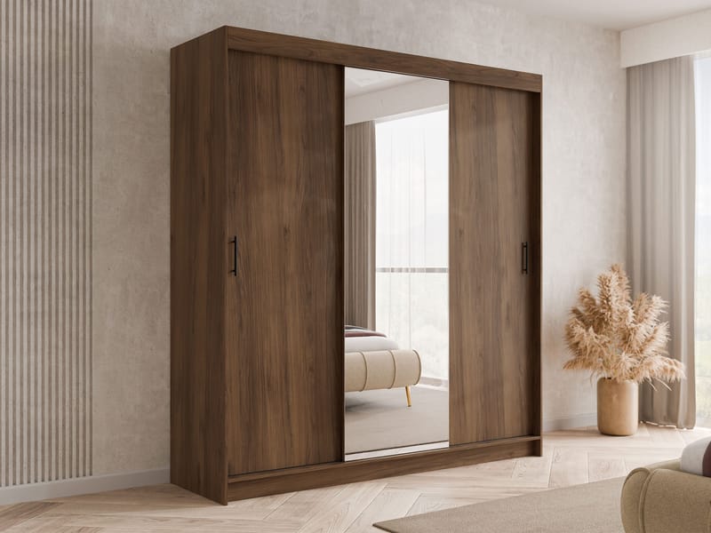Piedras Garderobe med spejl 200x215 cm - Brun - Opbevaring - Tøjopbevaring - Garderobeskabe