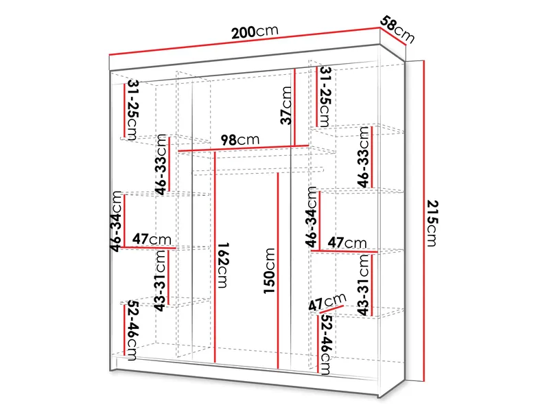 Piedras Garderobe med spejl 200x215 cm - Brun - Opbevaring - Tøjopbevaring - Garderobeskabe