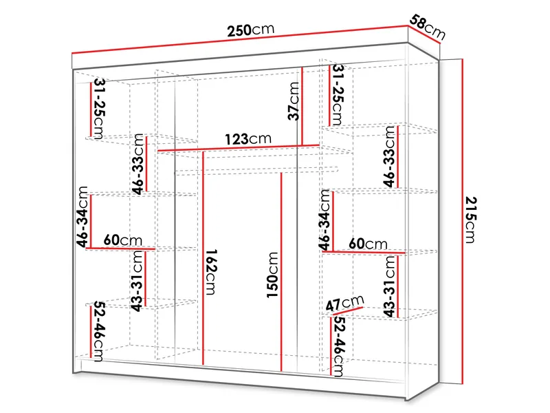 Piedras Garderobe med spejl 250x215 cm - Brun - Opbevaring - Tøjopbevaring - Garderobeskabe