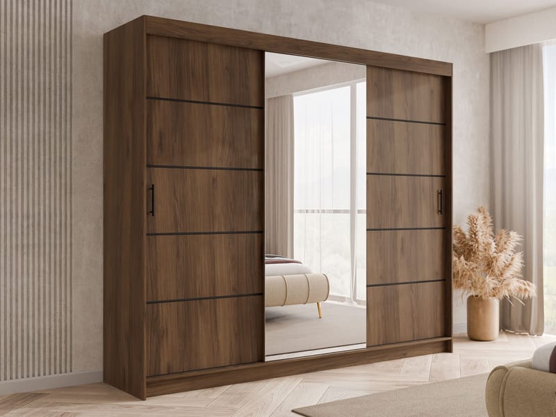Piedras Garderobe med spejl 250x215 cm - Brun - Opbevaring - Tøjopbevaring - Garderobeskabe