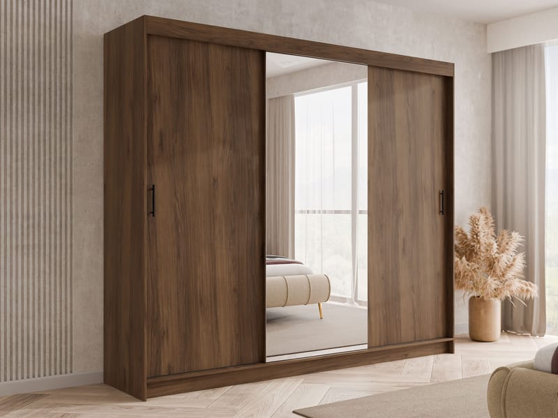 Piedras Garderobe med spejl 250x215 cm - Brun - Opbevaring - Tøjopbevaring - Garderobeskabe