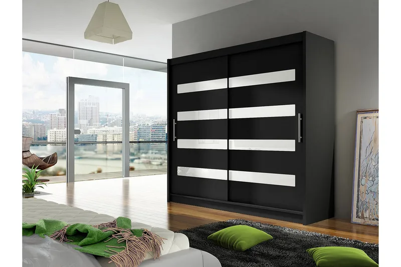 Prag Garderob 180x57x215 cm LED-belysning Scandinavian Choice Black - Opbevaring - Tøjopbevaring - Garderobeskabe