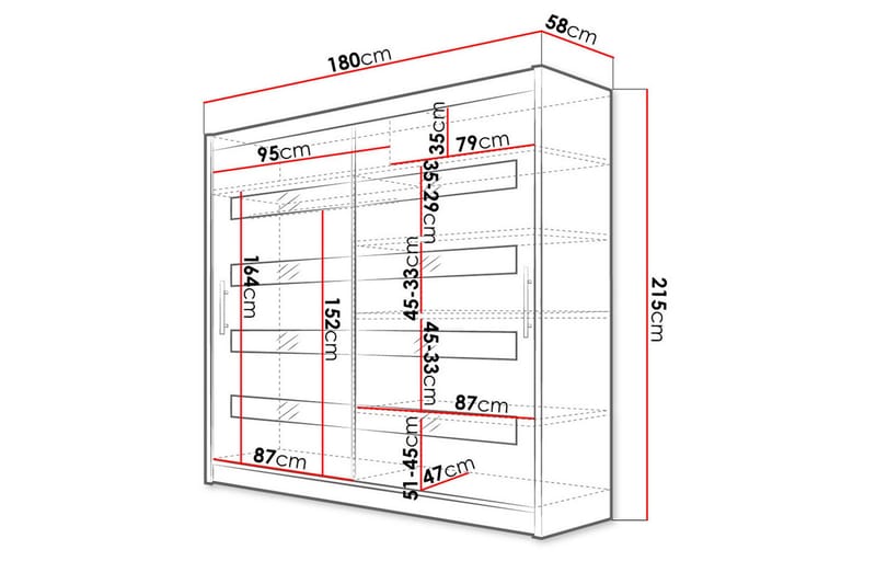 Prag Garderob 180x57x215 cm LED-belysning Scandinavian Choice Black - Opbevaring - Tøjopbevaring - Garderobeskabe