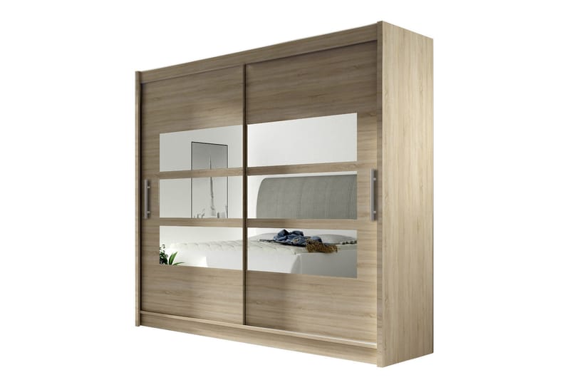 Prag Garderobe 180 cm Skydedøre Delt Spejl - Eg - Opbevaring - Tøjopbevaring - Garderobeskabe