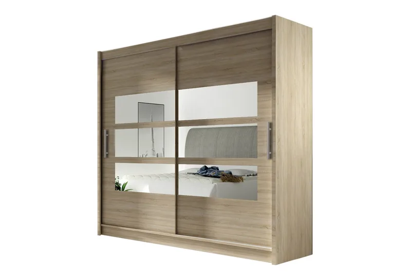 Prag Garderobe 180 cm Skydedøre Delt Spejl, Eg
