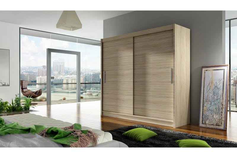 Prag Garderobe 180 cm Skydedøre - Eg - Opbevaring - Tøjopbevaring - Garderobeskabe