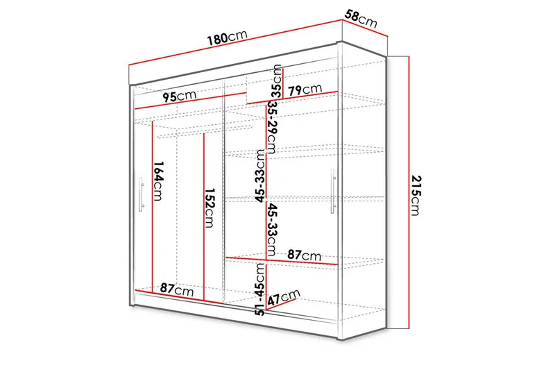 Prag Garderobe 180 cm Skydedøre - Eg - Opbevaring - Tøjopbevaring - Garderobeskabe