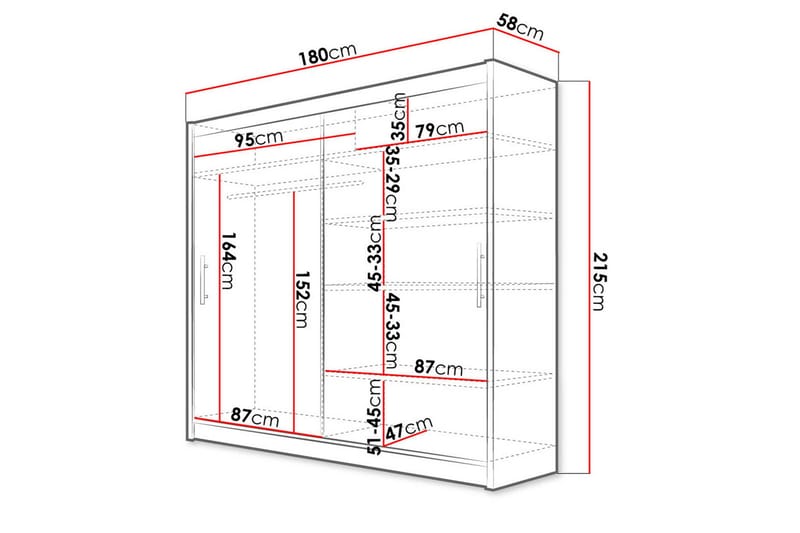 Prag Garderobe 180 cm Skydedøre - Eg - Opbevaring - Tøjopbevaring - Garderobeskabe