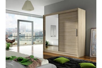 Prag Garderobe 180 cm Skydedøre Spejl - Eg - Opbevaring - Tøjopbevaring - Garderobeskabe