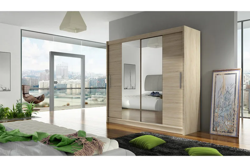 Prag Garderobe med Skydedøre Smal - Eg - Opbevaring - Tøjopbevaring - Garderobeskabe