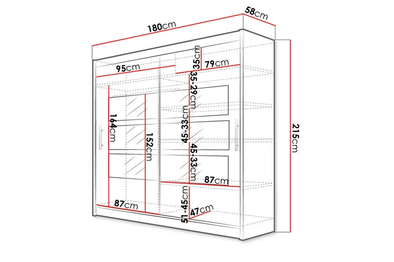 Prag Garderobe med Spejl 180x215 cm - Hvid - Opbevaring - Tøjopbevaring - Garderobeskabe