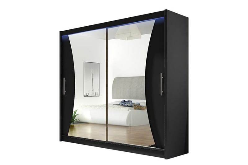 Prag Garderobe med Spejl 180x215 cm, Sort