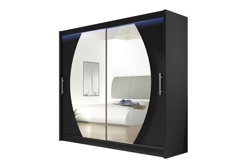 Prag Garderobe med Spejl 180x215 cm, Sort